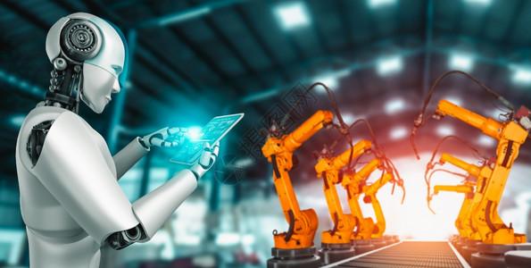 过程的人工智能概念用于工厂生产装配的机械化工业器人和械臂设计图片